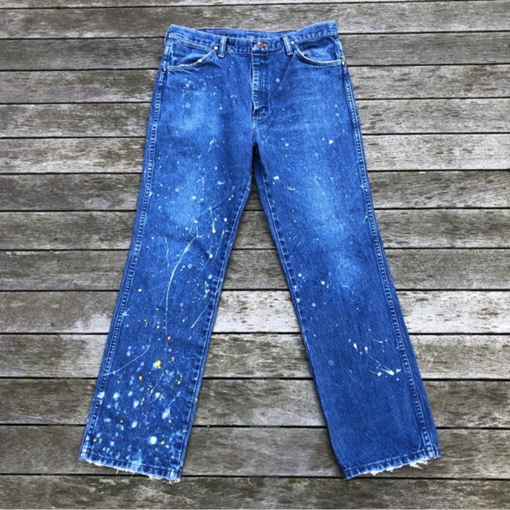 Wrangler Paint Splatter Distressed 936PWD Cowboy Cut Slim Fit Denim Jeans 31x30
